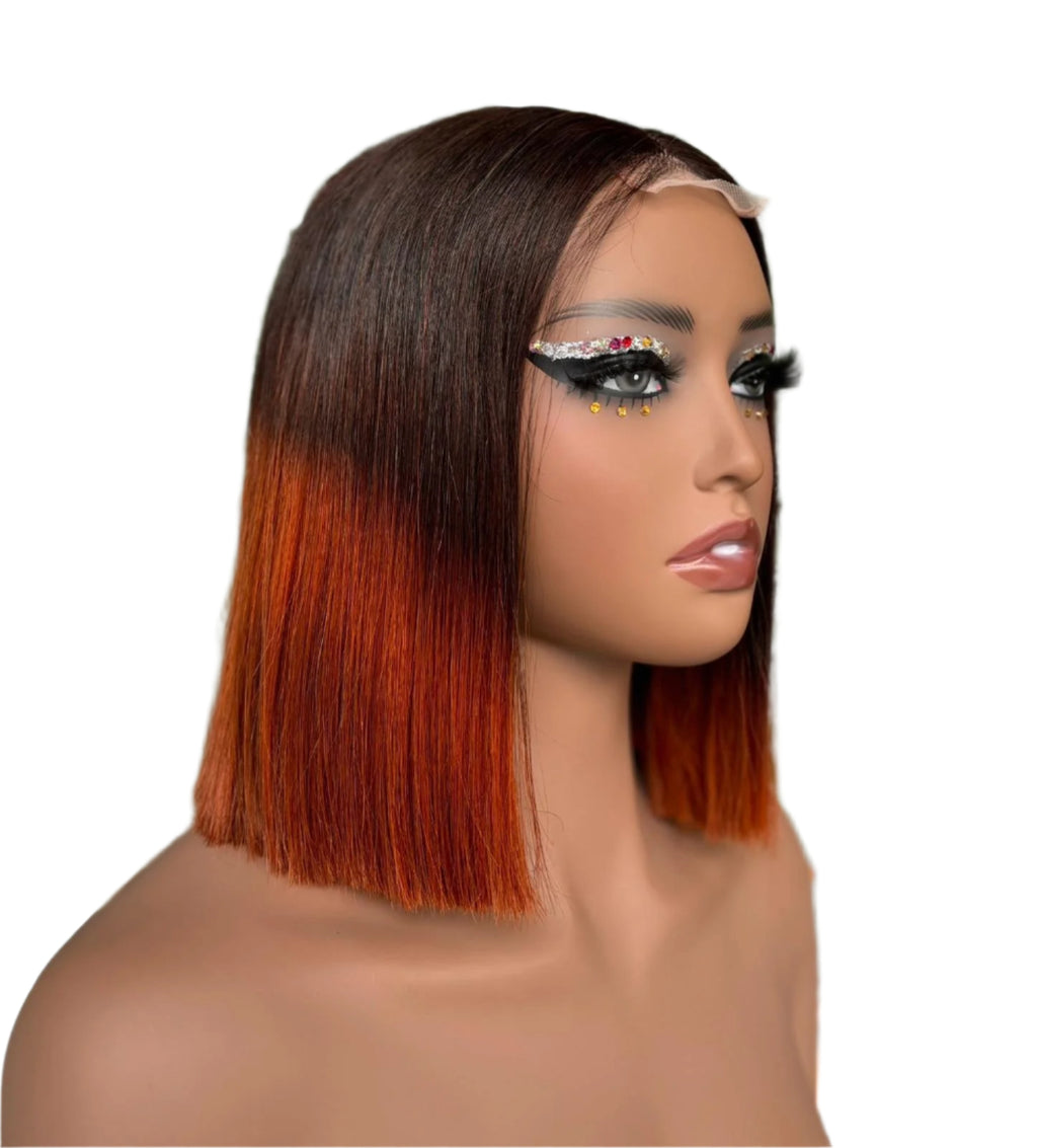 10” Reddish-Orange Straight Bob Lace Front Wig