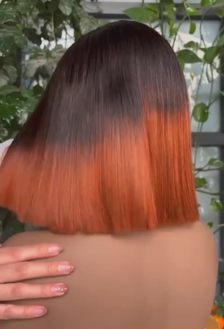10” Reddish-Orange Straight Bob Lace Front Wig