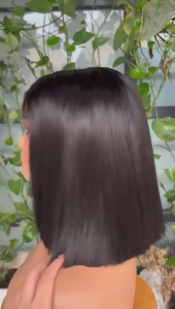 10” Black bob wig with a lace closure