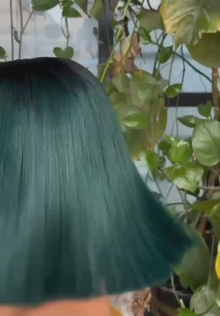 10” Neon Green Straight Bob Wig