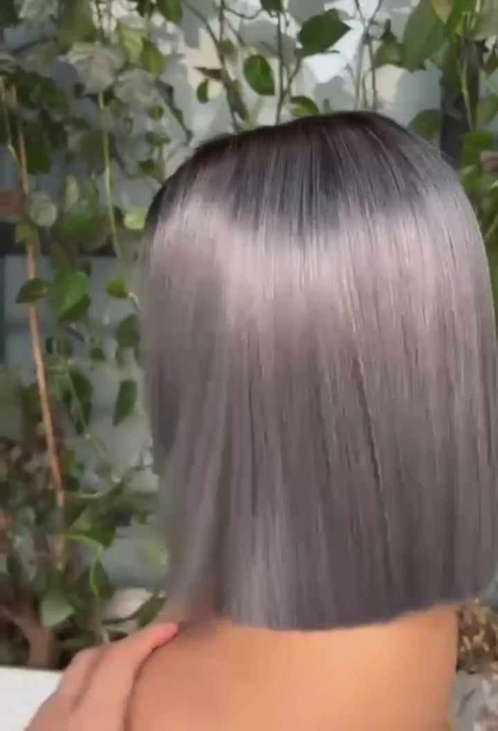 10” Ombre Black Grey Color 2x6 Lace Closure Bob Wig